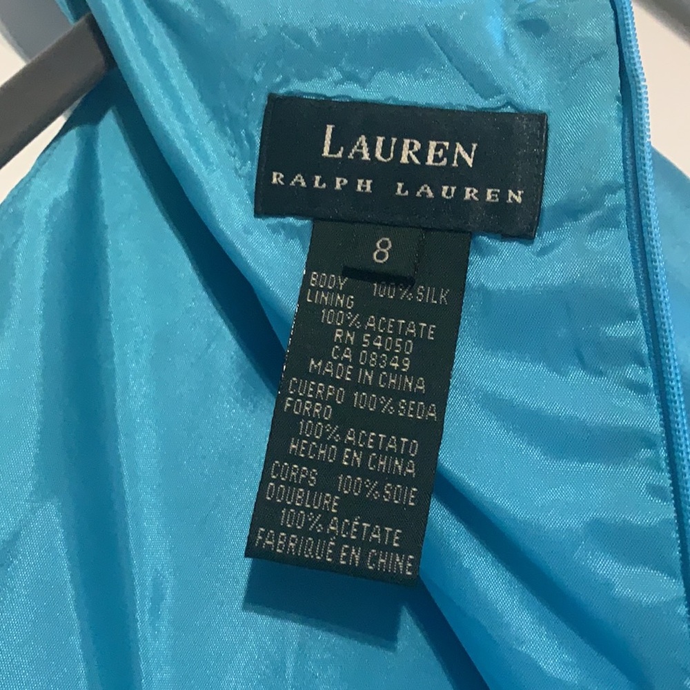 Lauren by Ralph Lauren silk A-line dress. Womens 8, aqua/turquoise color. - Picture 3 of 3